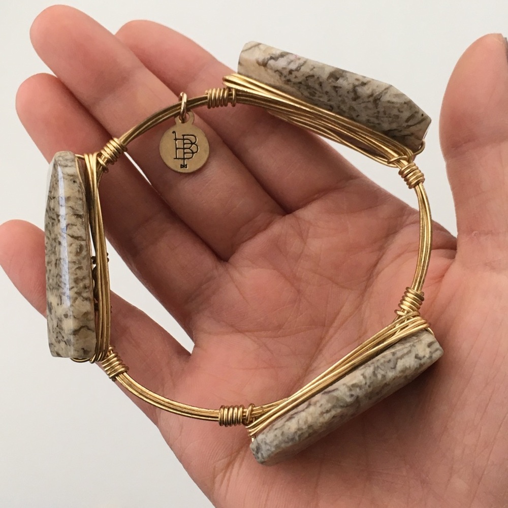 Wire Wrapped Speckled Gray Stone Gideon Bangle